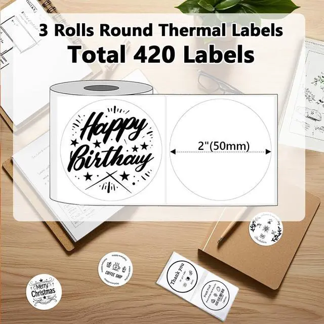 Alt view image 6 of 6 - 420PCS 2 Inch Circle Thermal Sticker Paper for Label Printer, White