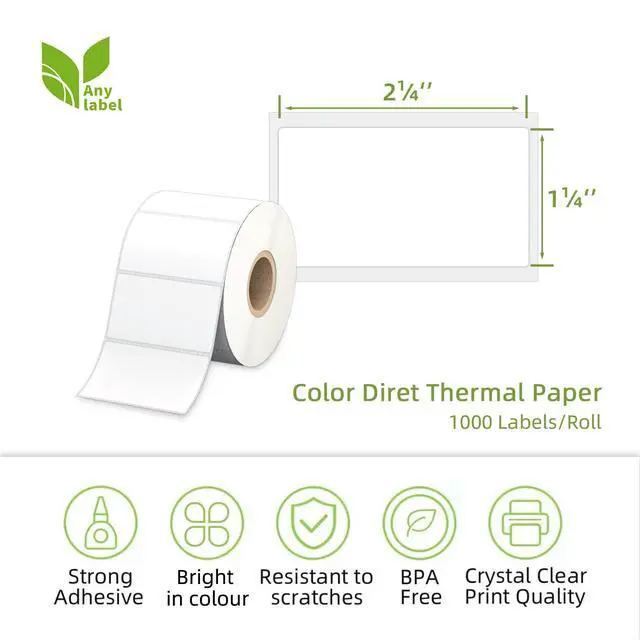Alt view image 2 of 7 - 2.25" x 1.25" White Direct Thermal Labels, Replacement for Self-Adhesive Address Shipping Barcode Thermal Stickers, Compatible with Rollo & Zebra Thermal Label Printer(1 Roll, 1000 Labels)
