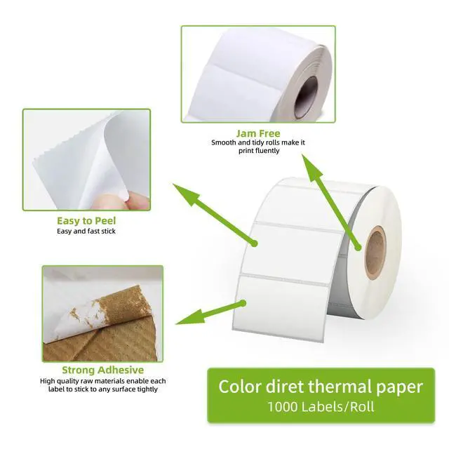 Alt view image 3 of 7 - 2.25" x 1.25" White Direct Thermal Labels, Replacement for Self-Adhesive Address Shipping Barcode Thermal Stickers, Compatible with Rollo & Zebra Thermal Label Printer(1 Roll, 1000 Labels)