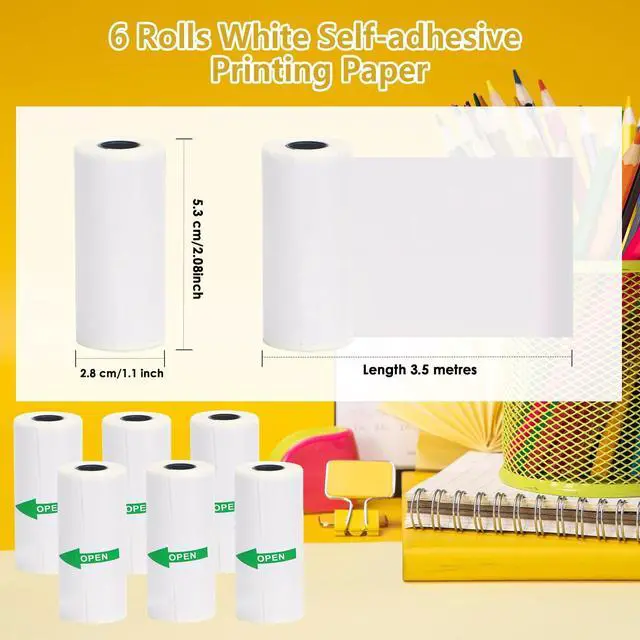 Alt view image 4 of 7 - 6 Rolls White Thermal Sticker Paper for Phomemo T02/M02/M02S PRO Mini Printer,Self-Adhesive Paper 53 * 28mm,HD Label for Pocket Inkless Portable Photo Printer to Print,Note,list