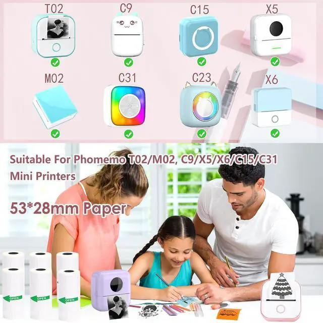 Alt view image 6 of 7 - 6 Rolls White Thermal Sticker Paper for Phomemo T02/M02/M02S PRO Mini Printer,Self-Adhesive Paper 53 * 28mm,HD Label for Pocket Inkless Portable Photo Printer to Print,Note,list