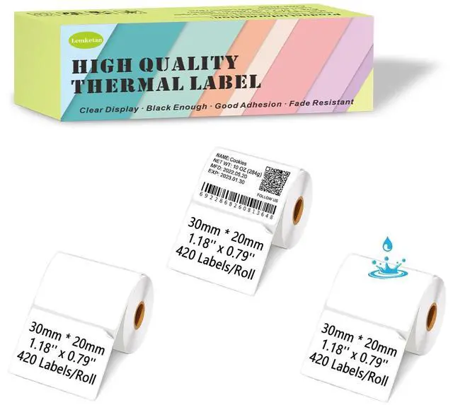 Main image of 30mm x 20mm Thermal Labels Compatible for Supvan T50M Pro, Phomemo M110, Label Maker Tape Refill, Weatherproof & Tear-Resistant Thermal Stickers (1260Pcs)