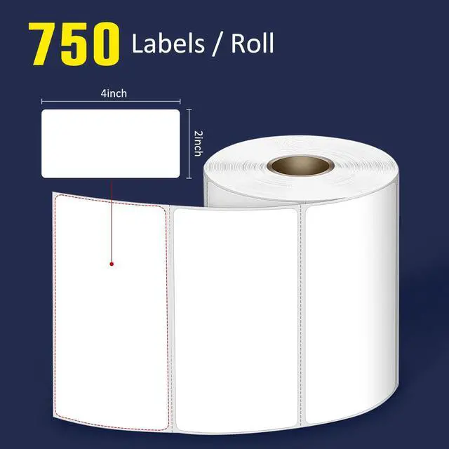 Alt view image 2 of 7 - 4" x 2" Direct Thermal Labels, Permanent Adhesive Barcode Shipping Labels & Compatible with Rollo, Zebra and Other Desktop Printers (1 Roll, 750 Labels)