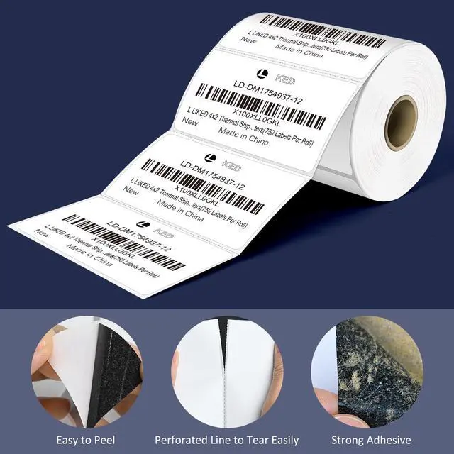 Alt view image 4 of 7 - 4" x 2" Direct Thermal Labels, Permanent Adhesive Barcode Shipping Labels & Compatible with Rollo, Zebra and Other Desktop Printers (1 Roll, 750 Labels)
