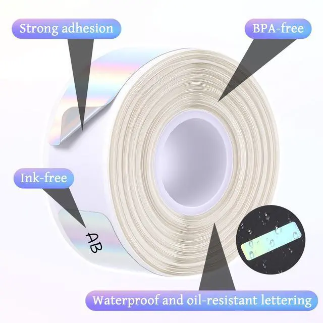 Alt view image 3 of 7 - 2 Rolls/320 Pcs D30 Label Tape, 12 x 40 mm (0.47"x 1.57") Holographic Thermal Labels Waterproof Adhesive Print Master Labels Refill for Office Home Organizing Storage