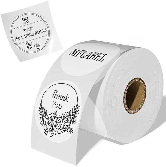 Main image of 2 Inch White Round Labels - 750 Pack Self-Adhesive Thermal Sticker Rolls for Shipping, Address, Barcodes & DIY (Compatible w/Thermal Printers)