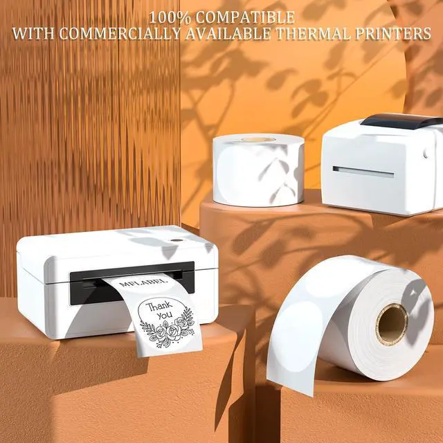 Alt view image 4 of 6 - 2 Inch White Round Labels - 750 Pack Self-Adhesive Thermal Sticker Rolls for Shipping, Address, Barcodes & DIY (Compatible w/Thermal Printers)