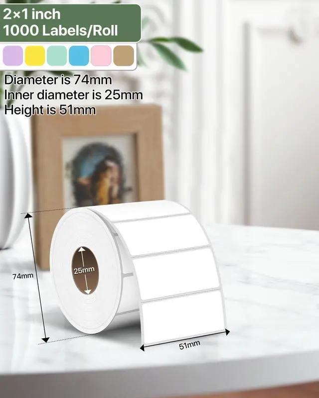 Alt view image 2 of 6 - 2x1 Thermal Labels, White Thermal Sticker Labels, 1000 Sheets/Roll