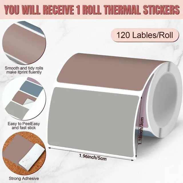 Alt view image 2 of 6 - 8 Colors/ 1 Roll Square Thermal Sticker Labels Self Adhesive Direct Thermal Labels Multipurpose Printer Paper for DIY, Name Tag, 1.18 x 1.97 Inches/ 30 x 50 mm(Morandi Color)