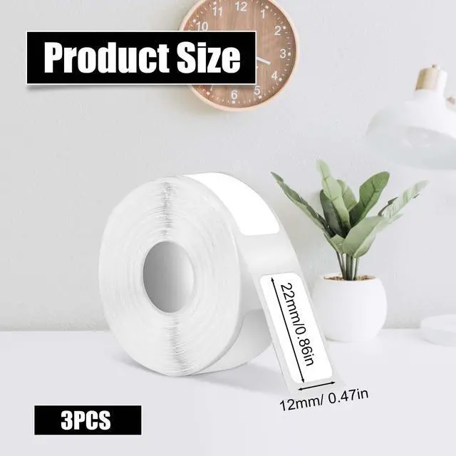 Alt view image 2 of 7 - 3 Rolls Label Maker Tape for Phomemo D30, Label Printer Paper Stickers Waterproof Thermal Self-Adhesive Label Thermal Paper for Label Maker Machine for Home Office School (White, 12mm x 22mm)