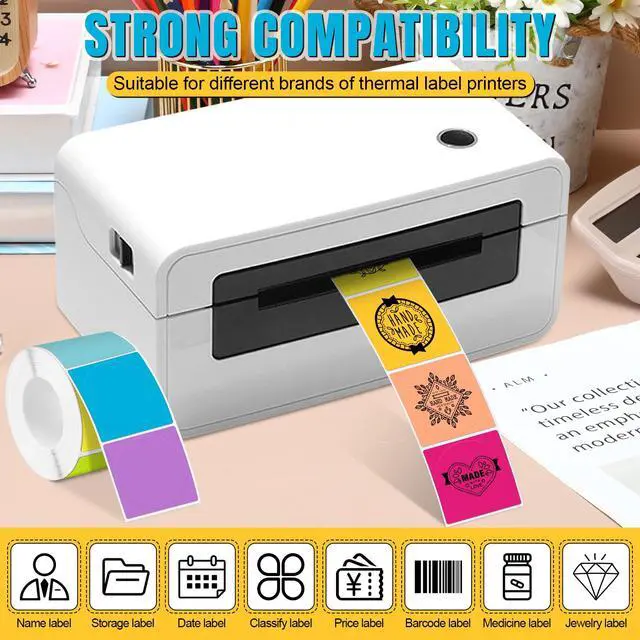 Alt view image 3 of 7 - 500 Pcs/ 1 Roll Thermal Sticker Labels Self Adhesive Direct Thermal Labels Multipurpose Printer Stickers for DIY, Name Tag(Round,1.5 Inches,Vibrant Color)