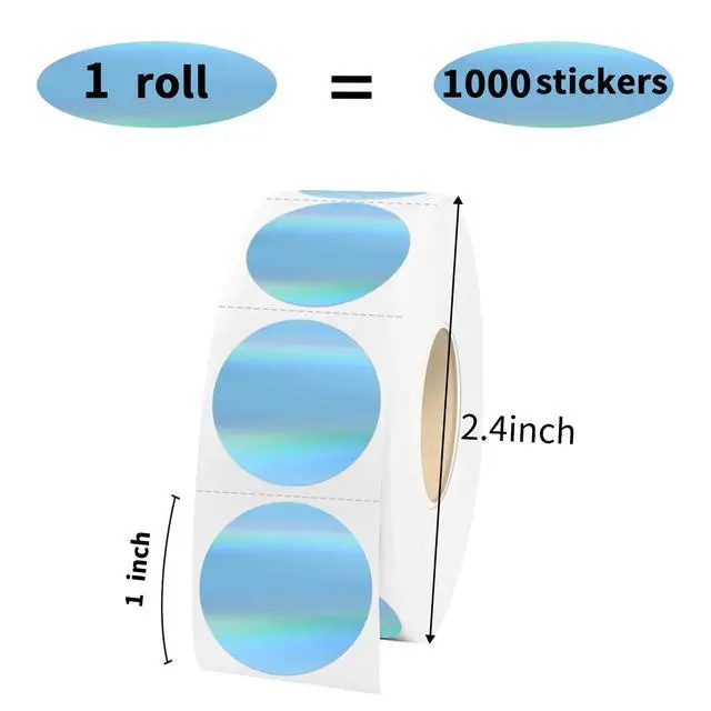 Alt view image 3 of 7 - 1" Round Holographic Thermal Labels Blue, Waterproof & Printable Blue Glitter Thermal Printer Sticker Labels for Custom Logo, Self-Adhesive Name Tag(1000 Pcs/Roll)