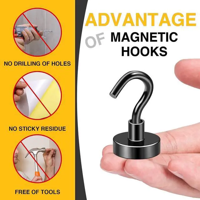 Alt view image 5 of 6 - Magnetic Hooks,85lbs Heavy Duty Magnets with Hook Black 12 Pack