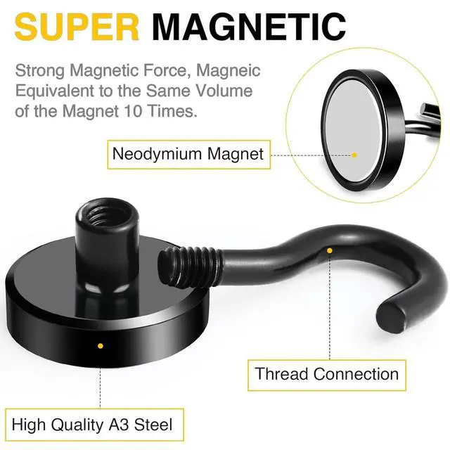 Alt view image 3 of 6 - Magnetic Hooks,85lbs Heavy Duty Magnets with Hook Black 12 Pack