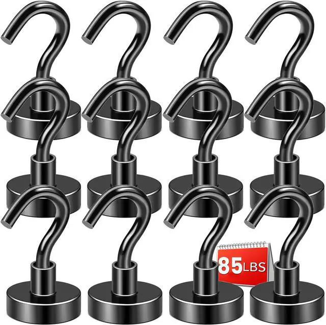 Main image of Magnetic Hooks,85lbs Heavy Duty Magnets with Hook Black 12 Pack