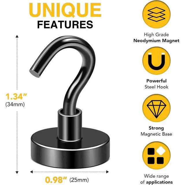 Alt view image 2 of 6 - Magnetic Hooks,85lbs Heavy Duty Magnets with Hook Black 12 Pack