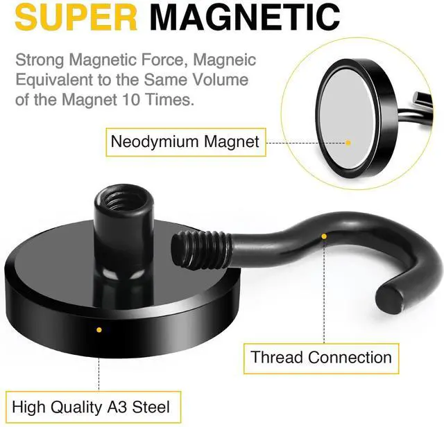Alt view image 2 of 6 - Magnetic Hooks,120lbs Heavy Duty Magnets with Hook Black 6 Pack