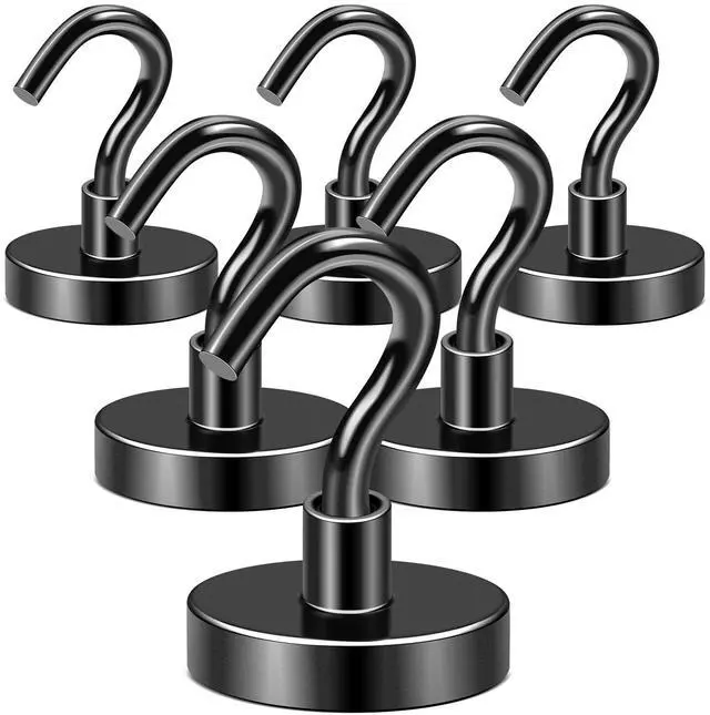 Main image of Magnetic Hooks,120lbs Heavy Duty Magnets with Hook Black 6 Pack