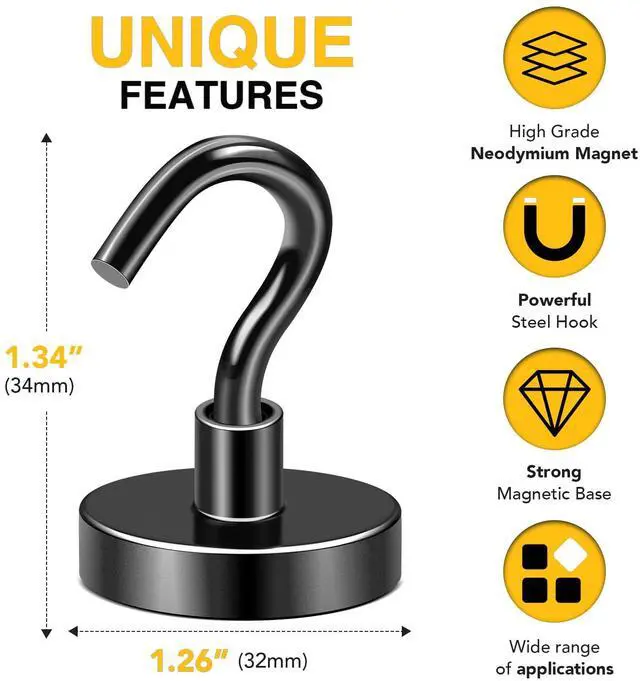 Alt view image 3 of 6 - Magnetic Hooks,120lbs Heavy Duty Magnets with Hook Black 6 Pack