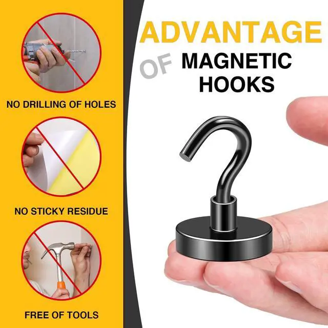 Alt view image 5 of 6 - Magnetic Hooks,120lbs Heavy Duty Magnets with Hook Black 6 Pack