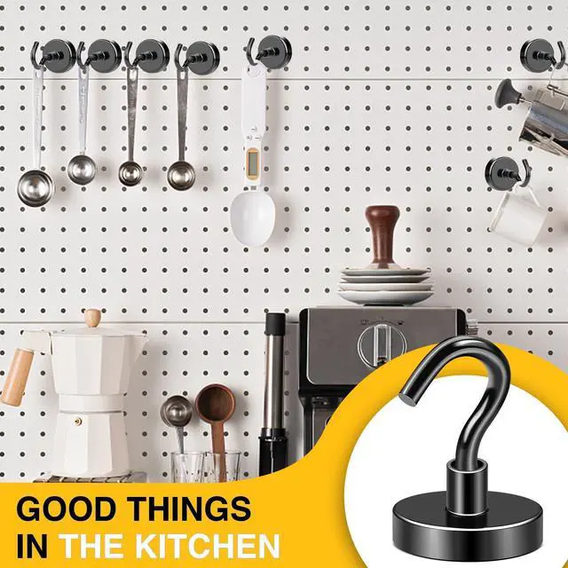 Alt view image 6 of 6 - Magnetic Hooks,120lbs Heavy Duty Magnets with Hook Black 6 Pack