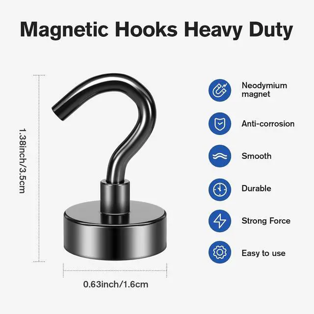 Alt view image 4 of 7 - 15 Pack Black Magnetic Hooks Heavy Duty, 30LBS Strong Magnet Hooks