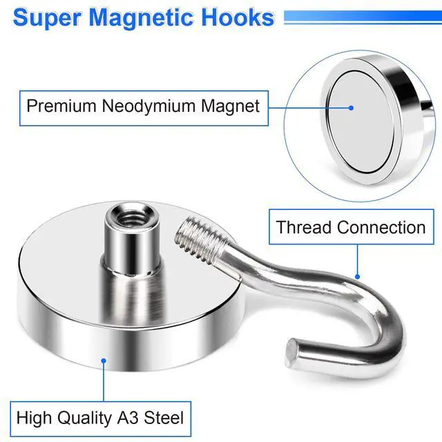 Alt view image 3 of 7 - Magnetic Hooks,85lbs Heavy Duty Magnets with Hook Silver 6 Pack