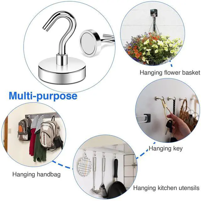 Alt view image 6 of 7 - Magnetic Hooks,85lbs Heavy Duty Magnets with Hook Silver 6 Pack