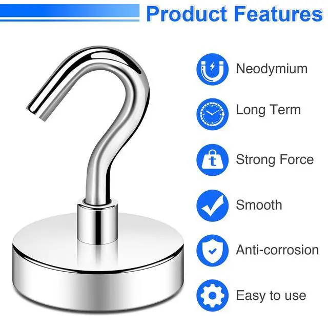 Alt view image 2 of 7 - Magnetic Hooks,85lbs Heavy Duty Magnets with Hook Silver 6 Pack