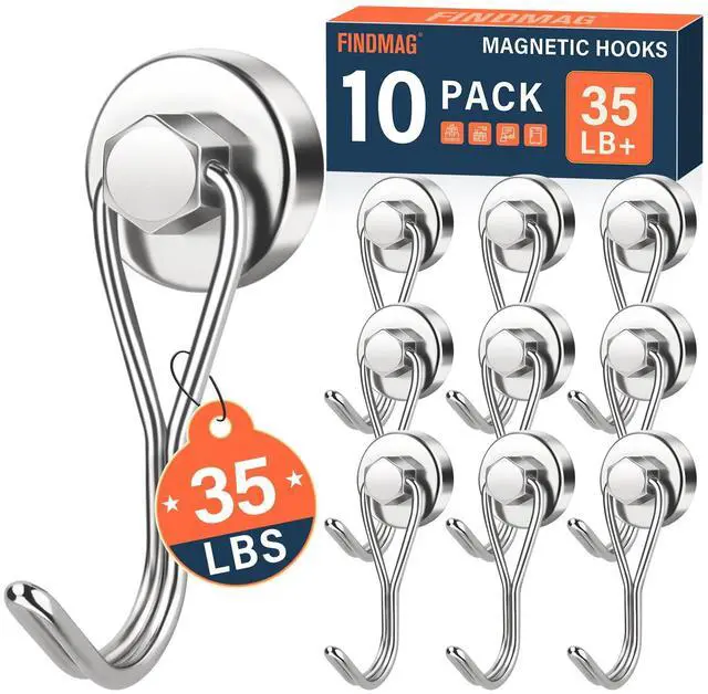 Main image of Magnetic Hooks for Cruise Cabins, 10 Pack, 35LB+, Silver