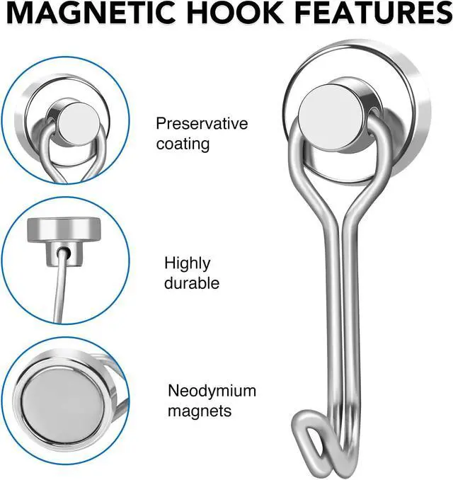 Alt view image 4 of 7 - Swivel Magnetic Hooks, 30LBS, Pack of 12