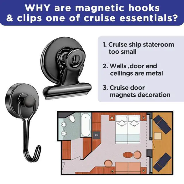 Alt view image 7 of 7 - 30lbs+ Magnetic Hooks and Clips for Cruise Cabins, 12 Pack Cruise Magnetic Organizer for Hanging Clothes, Hat, Lanyards, Daily Schedules - Cruise Essentials 2026, Magnetic Hanger for Classroom, Fridge