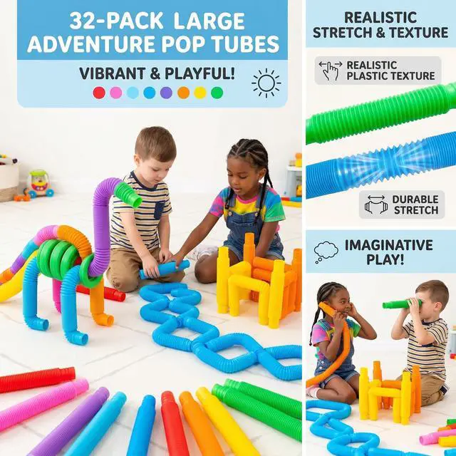 Alt view image 2 of 7 - 32 Pack Pop Tubes Sensory Toys Party Favors Fidget Toys Bulk for Kids