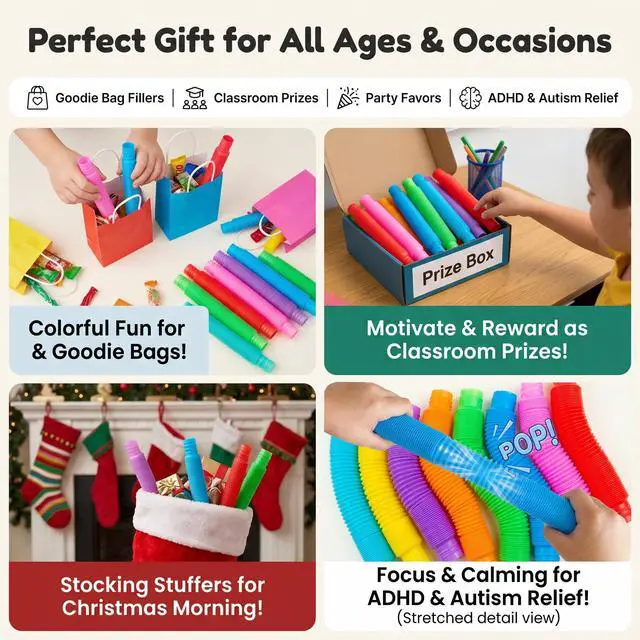 Alt view image 3 of 7 - 32 Pack Pop Tubes Sensory Toys Party Favors Fidget Toys Bulk for Kids