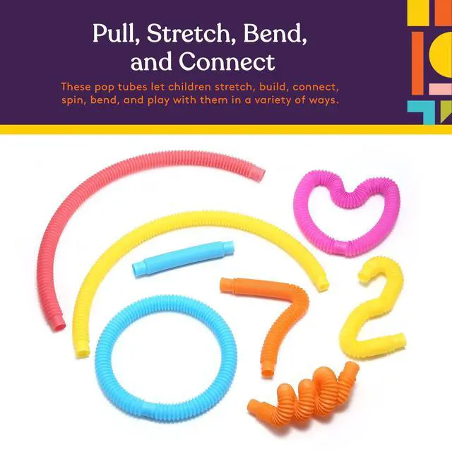 Alt view image 2 of 7 - Fun Pull and Stretch Tubes for Kids - Pop, Bend, Build, and Connect Toy, Provide Tactile and Auditory Sensory Play, Colorful, Heavy-Duty Plastic (16-Pack Primary Colors)
