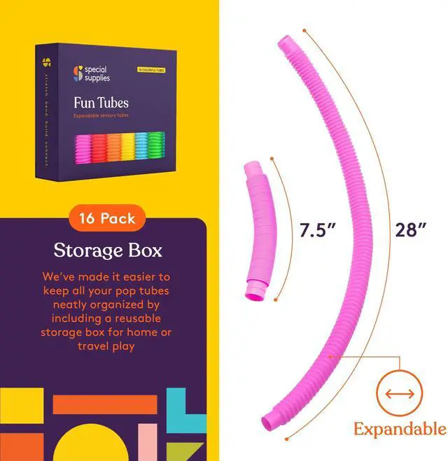 Alt view image 3 of 7 - Fun Pull and Stretch Tubes for Kids - Pop, Bend, Build, and Connect Toy, Provide Tactile and Auditory Sensory Play, Colorful, Heavy-Duty Plastic (16-Pack Primary Colors)
