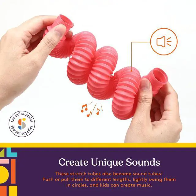 Alt view image 4 of 7 - Fun Pull and Stretch Tubes for Kids - Pop, Bend, Build, and Connect Toy, Provide Tactile and Auditory Sensory Play, Colorful, Heavy-Duty Plastic (16-Pack Primary Colors)