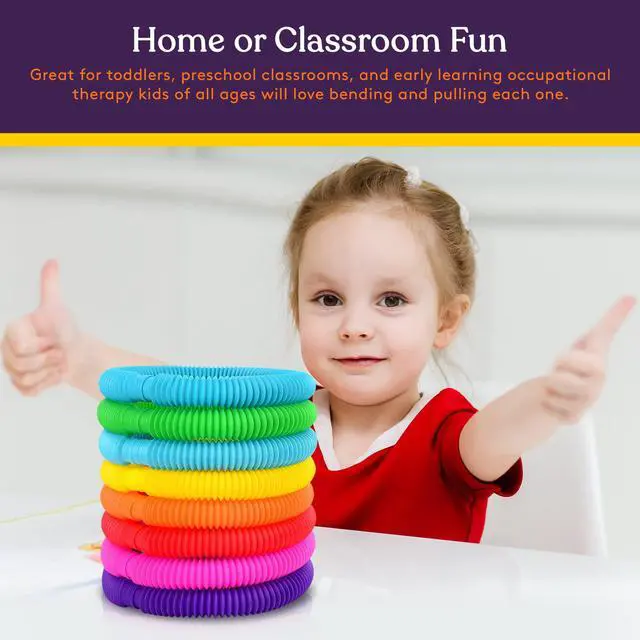 Alt view image 7 of 7 - Fun Pull and Stretch Tubes for Kids - Pop, Bend, Build, and Connect Toy, Provide Tactile and Auditory Sensory Play, Colorful, Heavy-Duty Plastic (16-Pack Primary Colors)