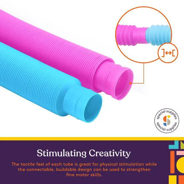 Alt view image 6 of 7 - Fun Pull and Stretch Tubes for Kids - Pop, Bend, Build, and Connect Toy, Provide Tactile and Auditory Sensory Play, Colorful, Heavy-Duty Plastic (16-Pack Primary Colors)