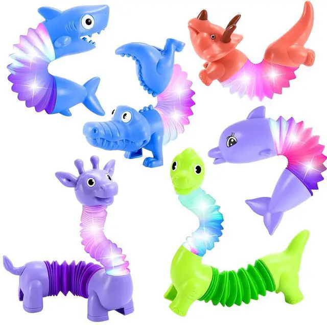 Main image of Animals Fidget Toys for Toddlers: 6 Pack LED Animal Pop Tubes for Kids 3 4 5 6 7 8 Year Old Girls Boys Toddler Birthday Gifts Autism Sensory Toy for Grandkids Age 3-8 Tube
