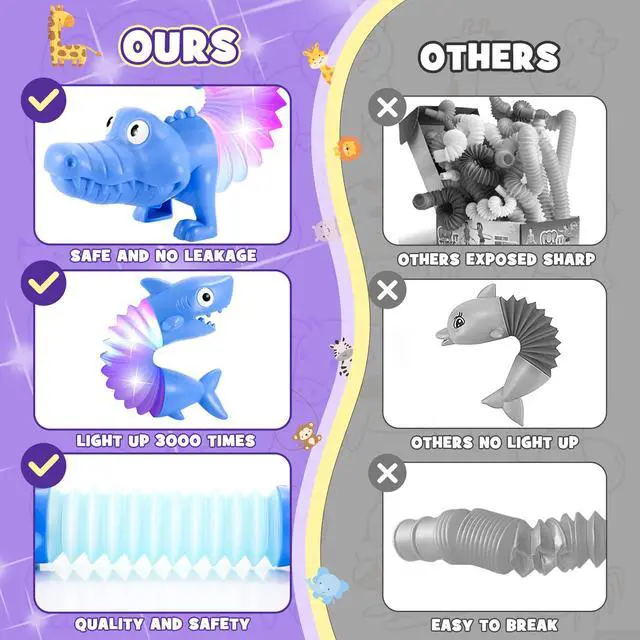 Alt view image 2 of 7 - Animals Fidget Toys for Toddlers: 6 Pack LED Animal Pop Tubes for Kids 3 4 5 6 7 8 Year Old Girls Boys Toddler Birthday Gifts Autism Sensory Toy for Grandkids Age 3-8 Tube