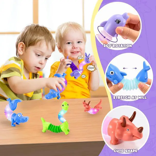 Alt view image 3 of 7 - Animals Fidget Toys for Toddlers: 6 Pack LED Animal Pop Tubes for Kids 3 4 5 6 7 8 Year Old Girls Boys Toddler Birthday Gifts Autism Sensory Toy for Grandkids Age 3-8 Tube