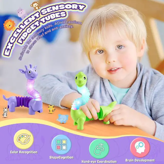 Alt view image 5 of 7 - Animals Fidget Toys for Toddlers: 6 Pack LED Animal Pop Tubes for Kids 3 4 5 6 7 8 Year Old Girls Boys Toddler Birthday Gifts Autism Sensory Toy for Grandkids Age 3-8 Tube