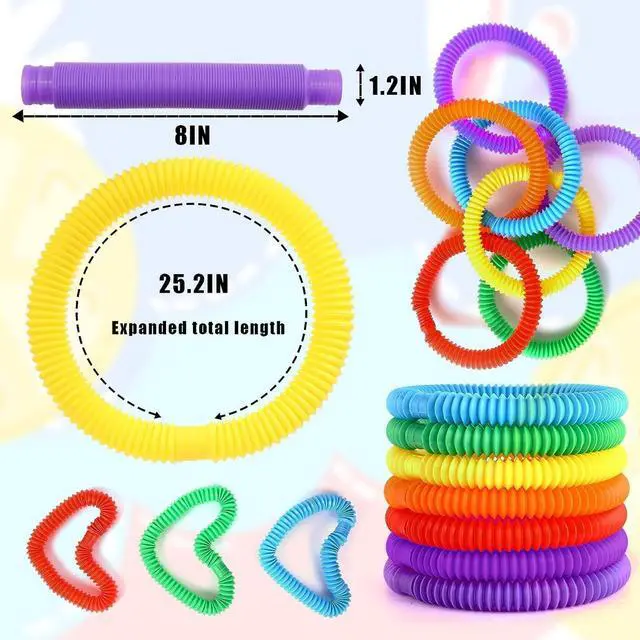 Alt view image 2 of 6 - Large 8 Pcs Pop Tubes Sensory Fidget TubesToddler Toys