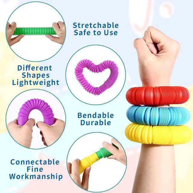 Alt view image 3 of 6 - Large 8 Pcs Pop Tubes Sensory Fidget TubesToddler Toys