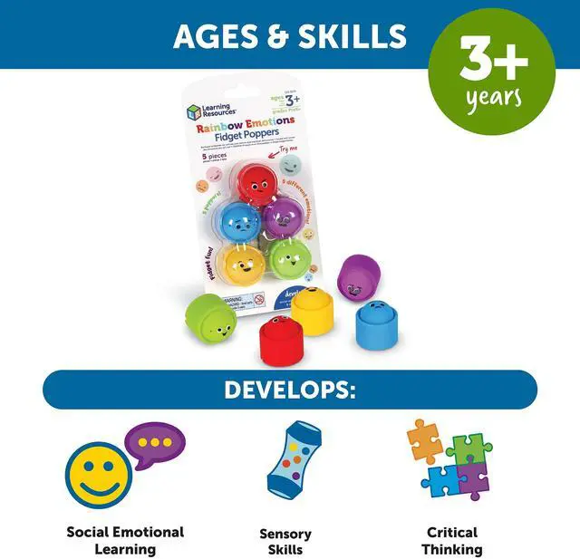 Alt view image 5 of 6 - Rainbow Emotion Fidget Poppers, Sensory Toys, Social-Emotional Learning ,Sensory Toys for Toddlers, SEL Skills,Fine Motor Skills, Ages 3+,5 Pieces