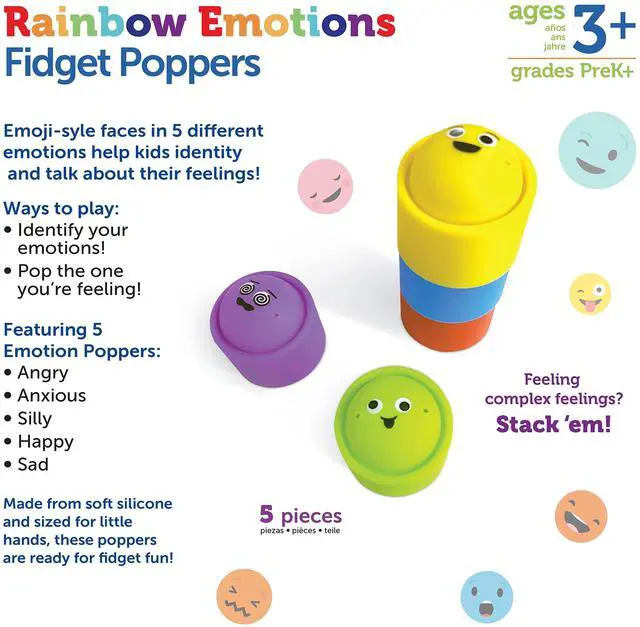 Alt view image 6 of 6 - Rainbow Emotion Fidget Poppers, Sensory Toys, Social-Emotional Learning ,Sensory Toys for Toddlers, SEL Skills,Fine Motor Skills, Ages 3+,5 Pieces