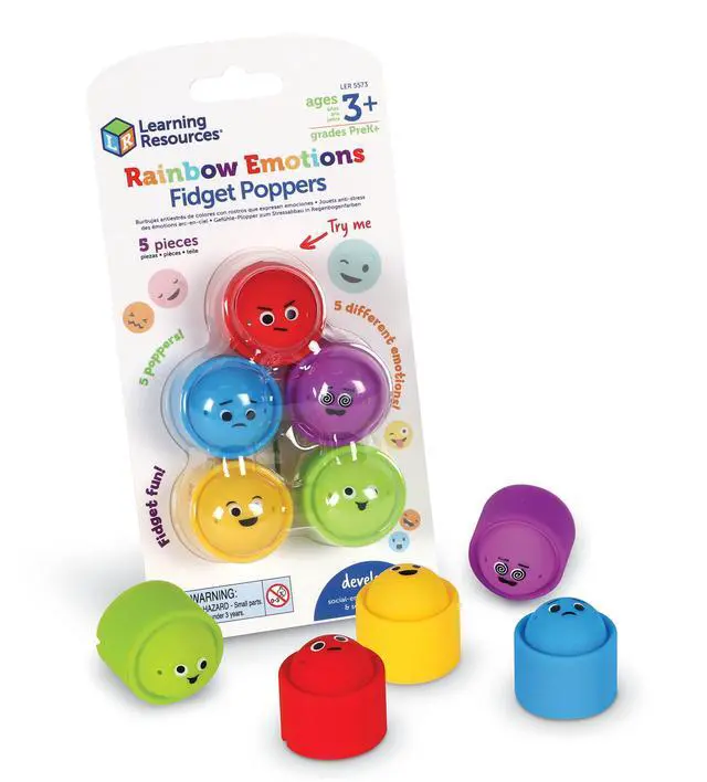Main image of Rainbow Emotion Fidget Poppers, Sensory Toys, Social-Emotional Learning ,Sensory Toys for Toddlers, SEL Skills,Fine Motor Skills, Ages 3+,5 Pieces