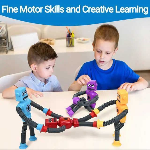 Alt view image 2 of 7 - Robot Toys (4 Pack), Telescopic Suction Cup Robots Autism Pop Tubes Sensory Fidget Toy, Gifts for Kids Toddler Age 3-6 Year Old, Boy Girl Party Favors