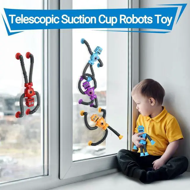 Alt view image 3 of 7 - Robot Toys (4 Pack), Telescopic Suction Cup Robots Autism Pop Tubes Sensory Fidget Toy, Gifts for Kids Toddler Age 3-6 Year Old, Boy Girl Party Favors